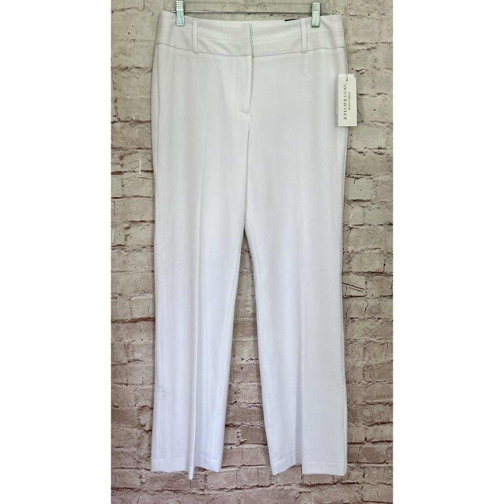 Atelier Luxe Womens White Dress Pant JESSICA Fit Straight Leg